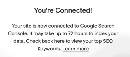 Squarespace Google Search Console Integration - Successfully Connected
